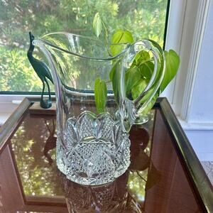 Vintage EAPG Cut Crystal Button Arches Water Pitcher – 9.75” Tall